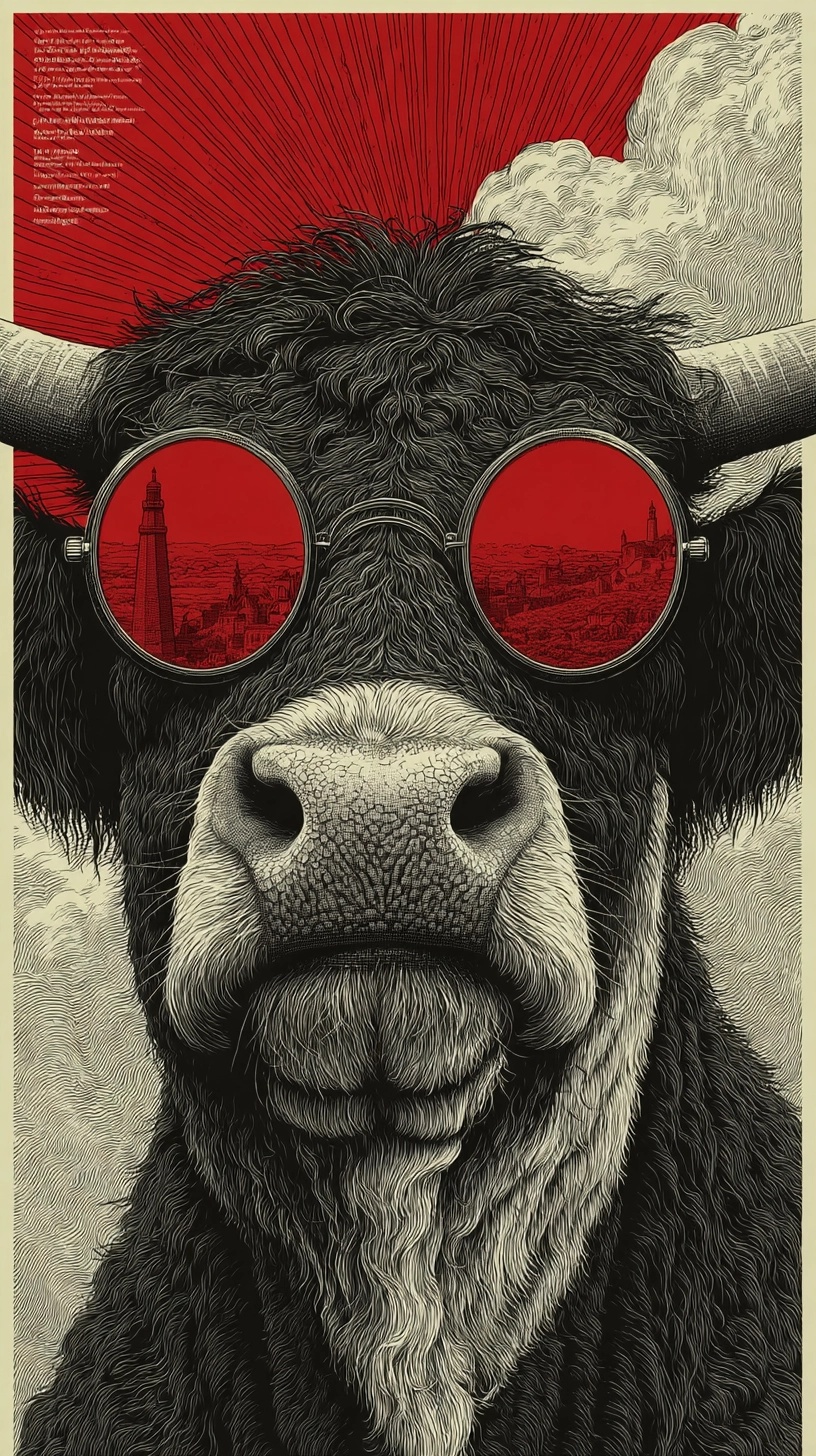 Bauhaus-Inspired Red Spectacles for a Hairy Cow