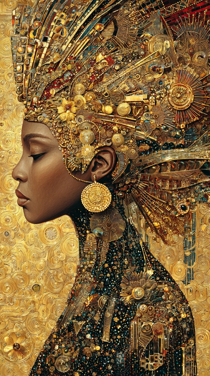 Elegant Portrait: Dark Woman in Gold Headdress