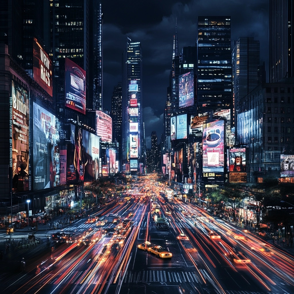 Stunning Nightscape of Manhattan's Vibrant Streets