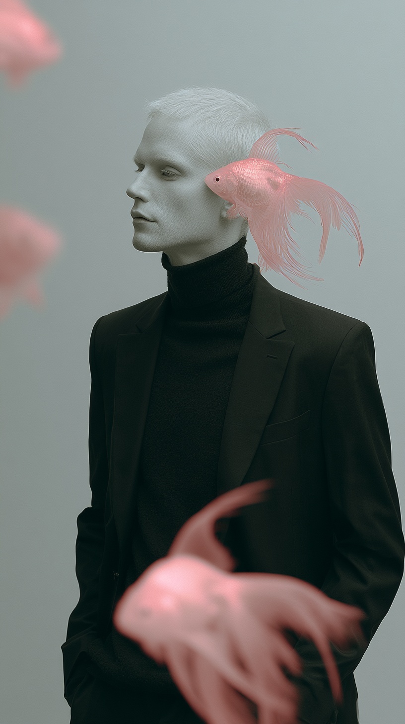 Elegant Contrast: Fashion Meets Ethereal Beauty