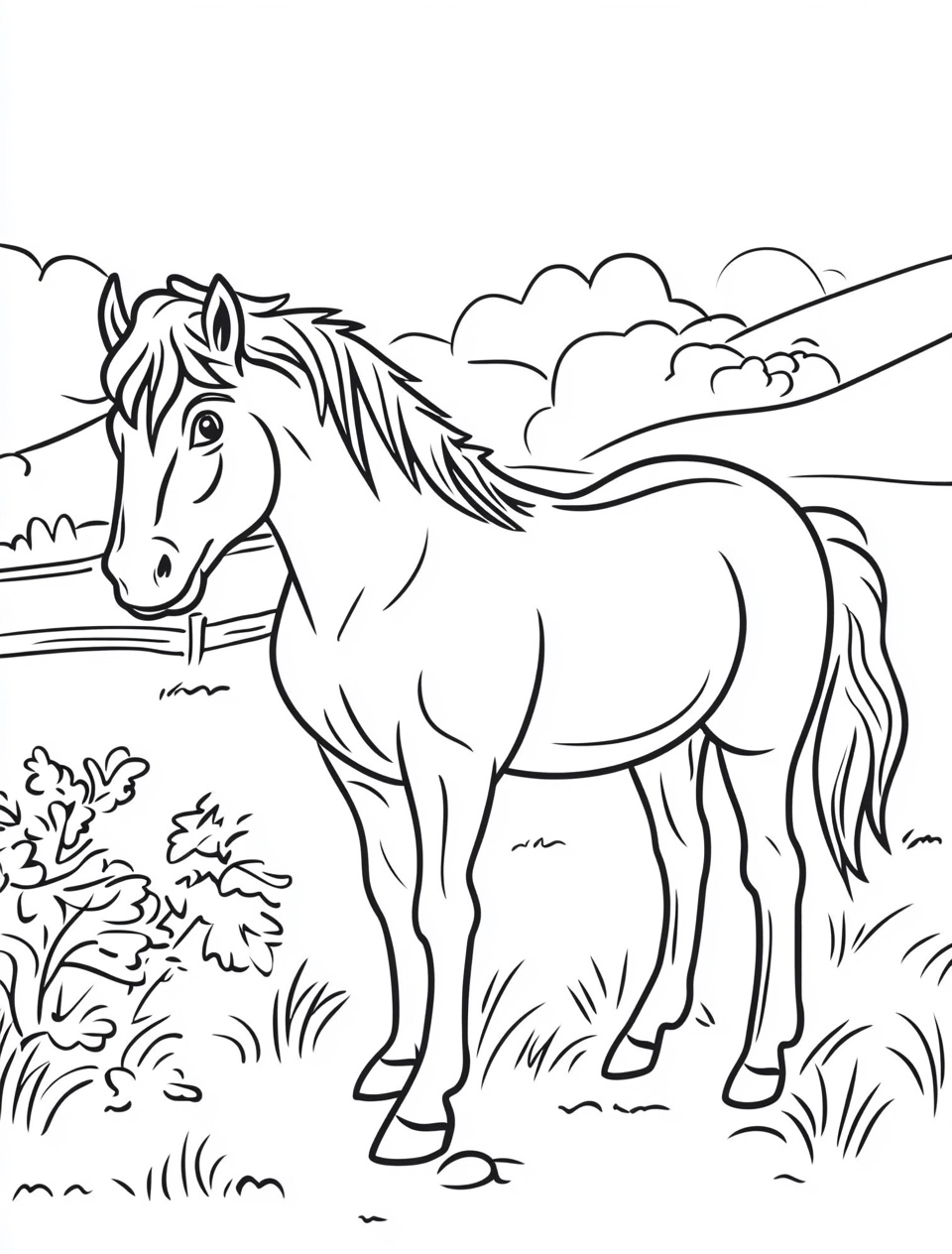 Fun Coloring Page: Pasture Horse for Kids