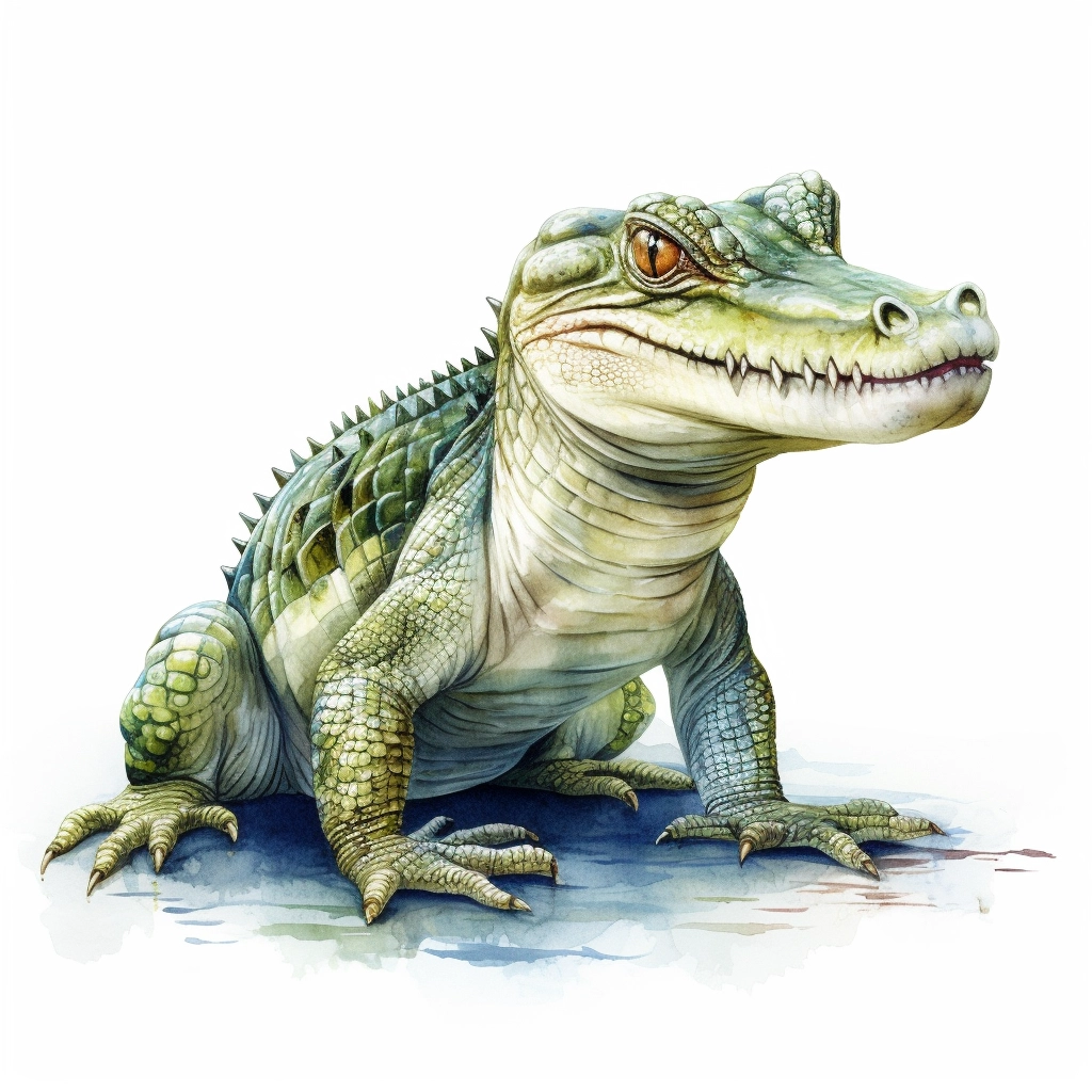 Detailed Watercolor Crocodile Illustration