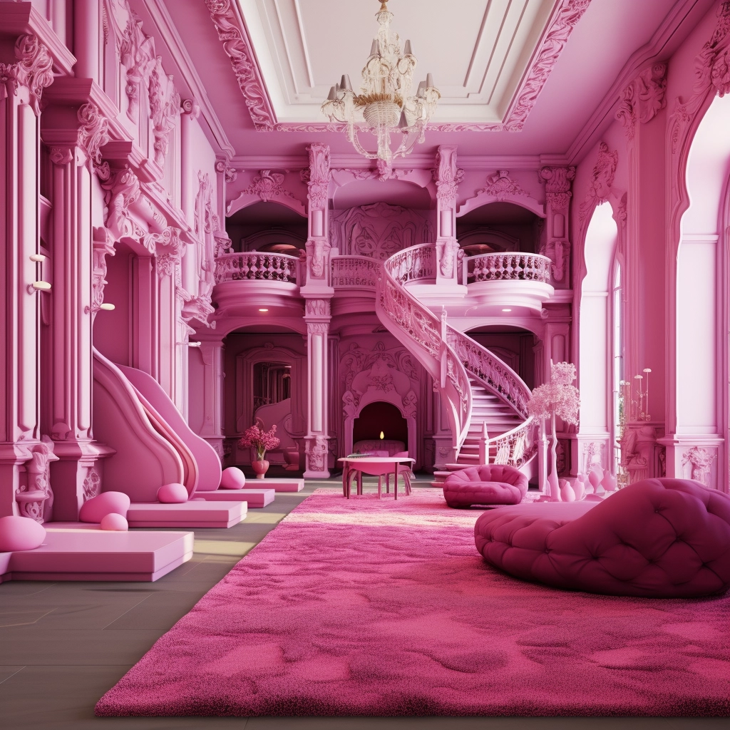 Fuchsia Baroque Playroom: Giant Toy Animals & Baby Bottle Columns