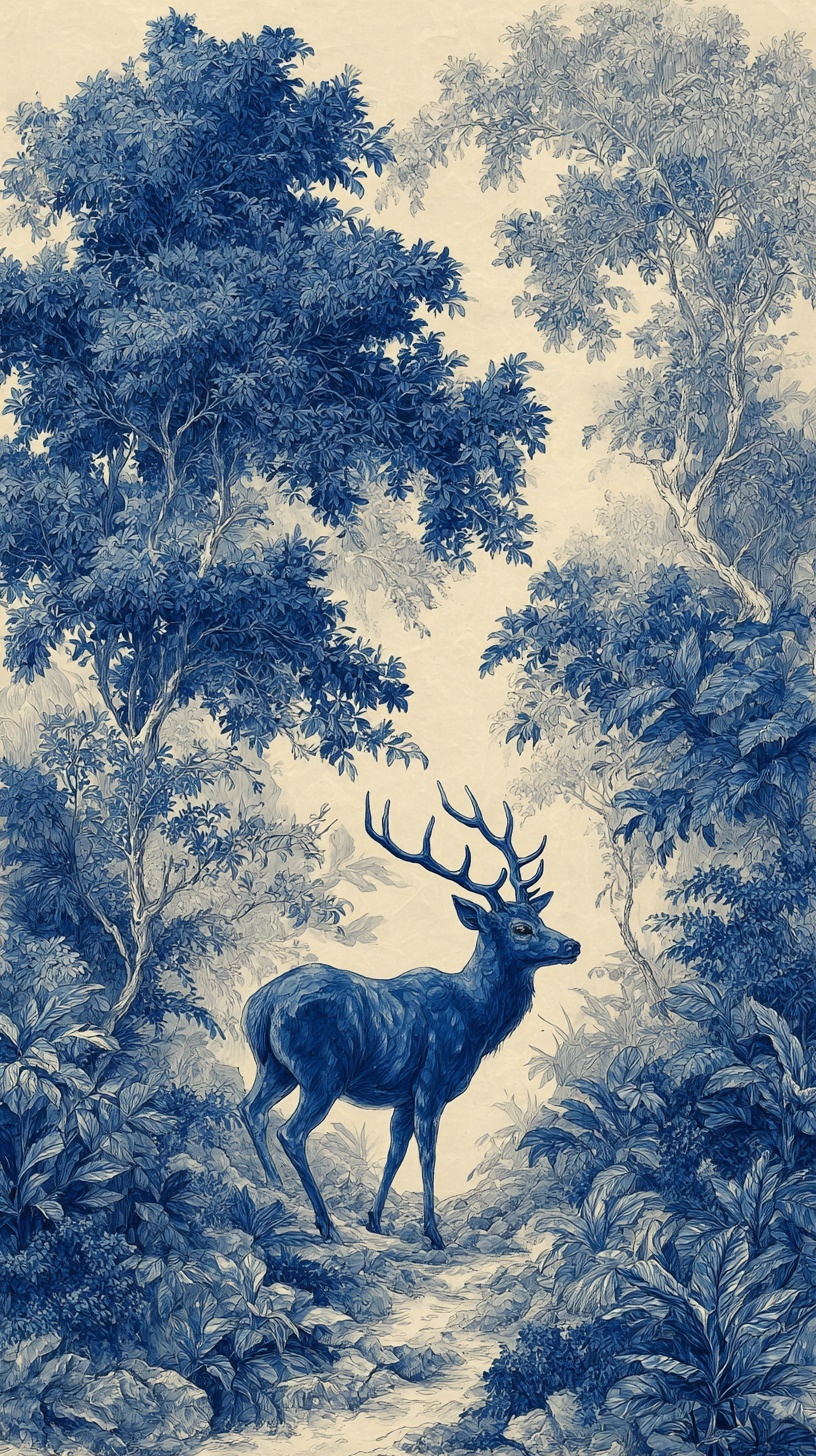 Elegant Indigo Deer Art in Forest Glade