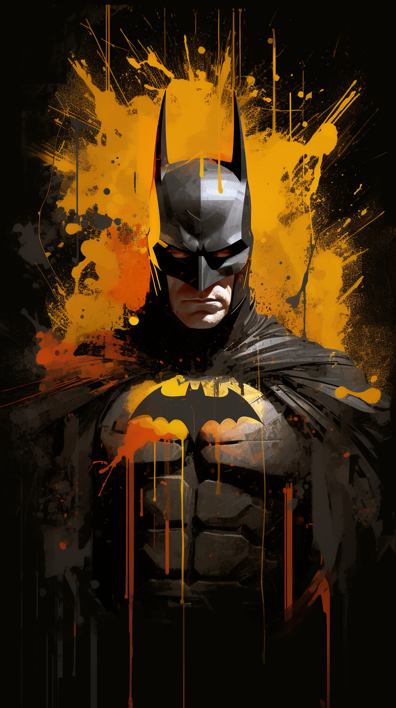 Contemplative Minimalism: Batman, King of Mars - Basquiat-inspired Graphics, Dark Yellow & Light Orange, UHD Image, Smokey Background