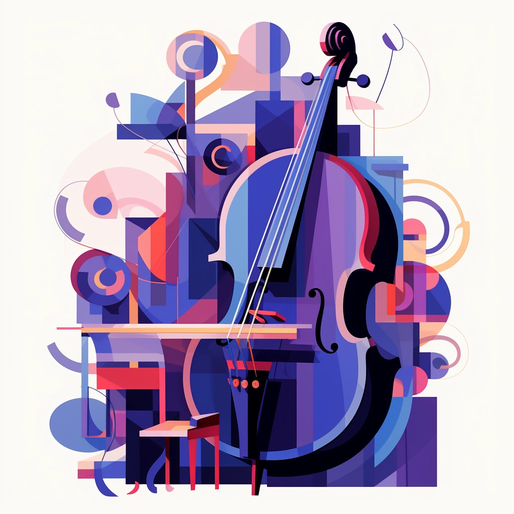 Cello & Piano in Cubist Multifaceted Angles - Purple & Navy | Tom Whalen & Mary Blair