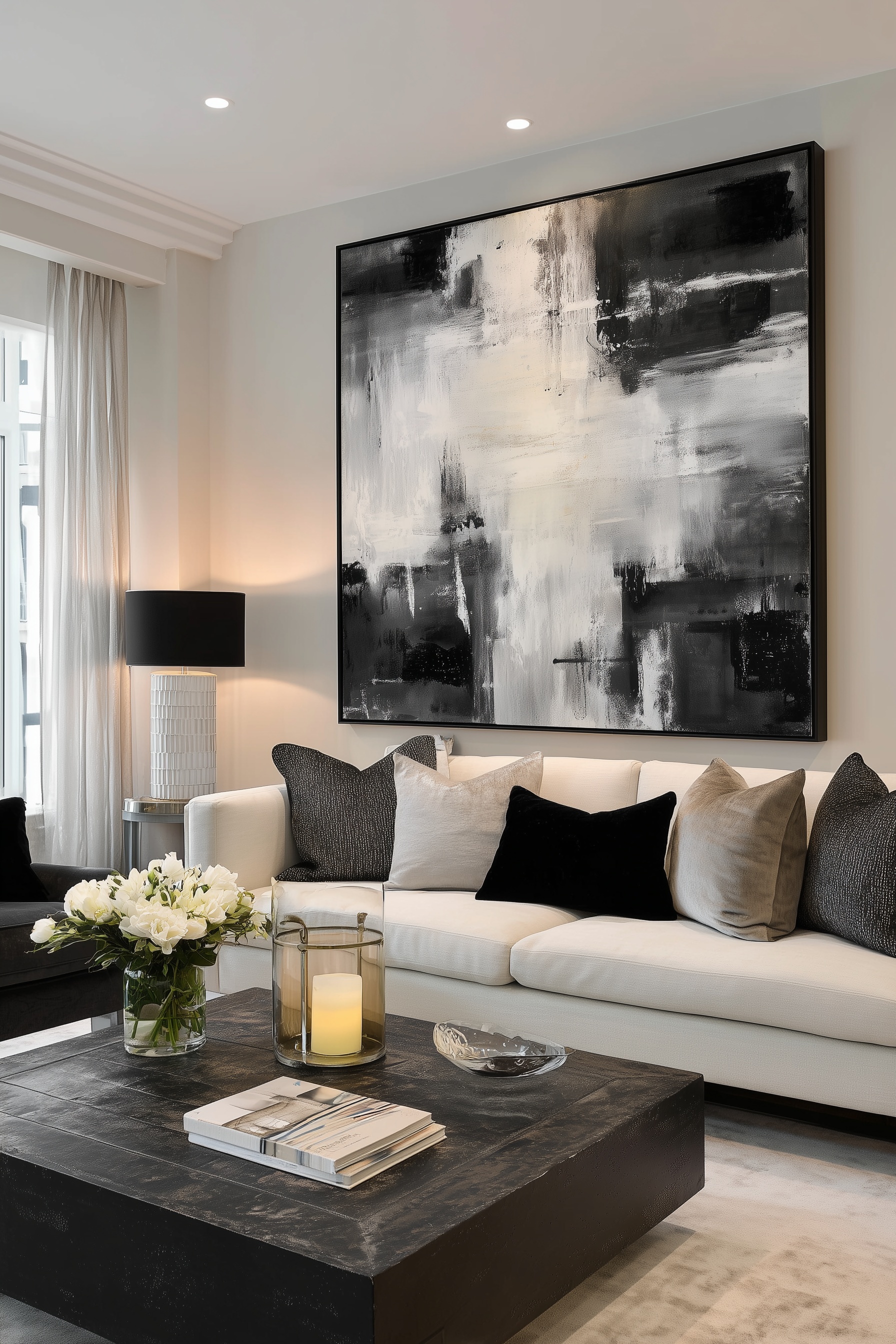 Modern Tyrolean Revival Front Room with Abstract Art