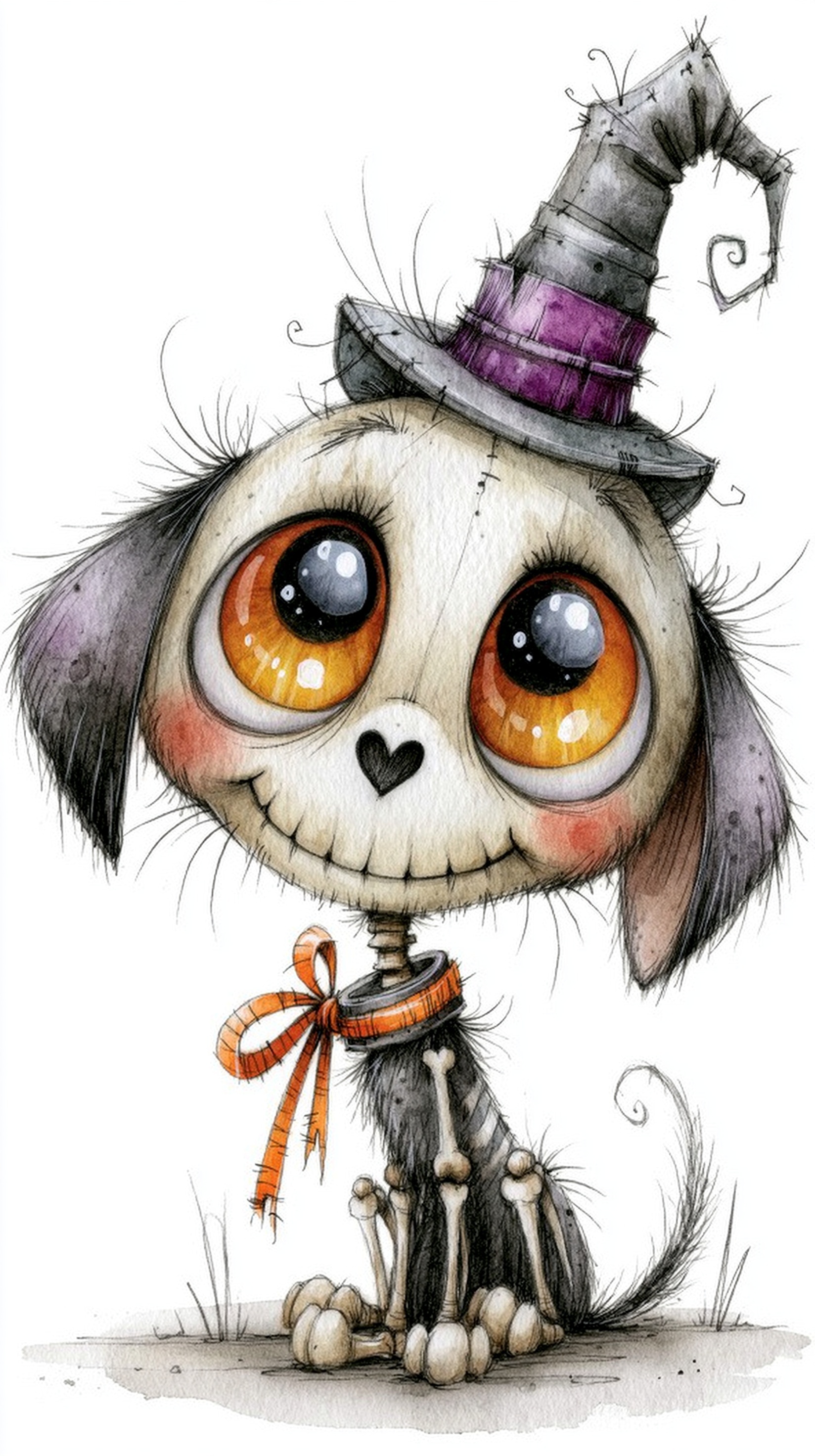 Whimsical Halloween Dog Skeleton Clipart