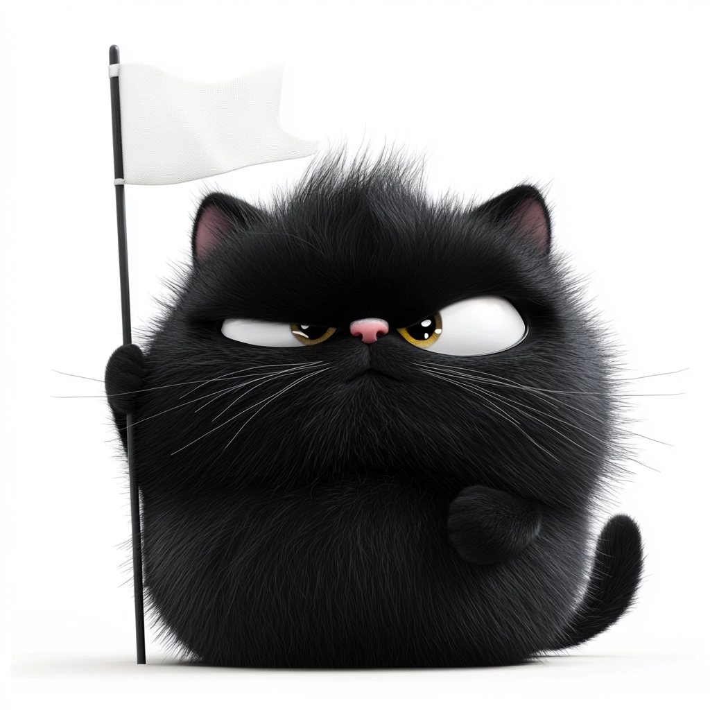 Lazy Black Cat: Adorable 3D Cartoon Charm