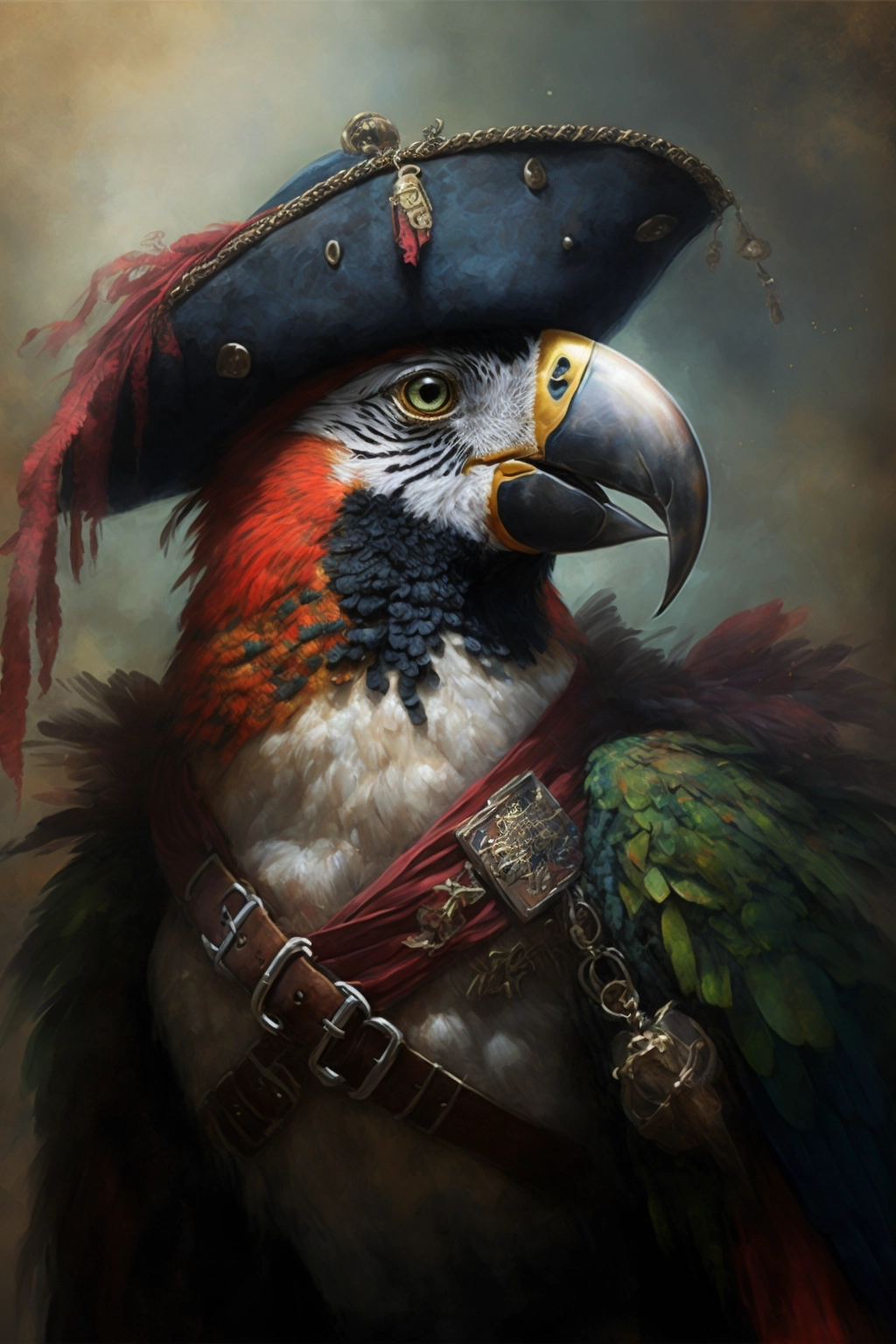 Colorful Pirate Parrot Oil Painting