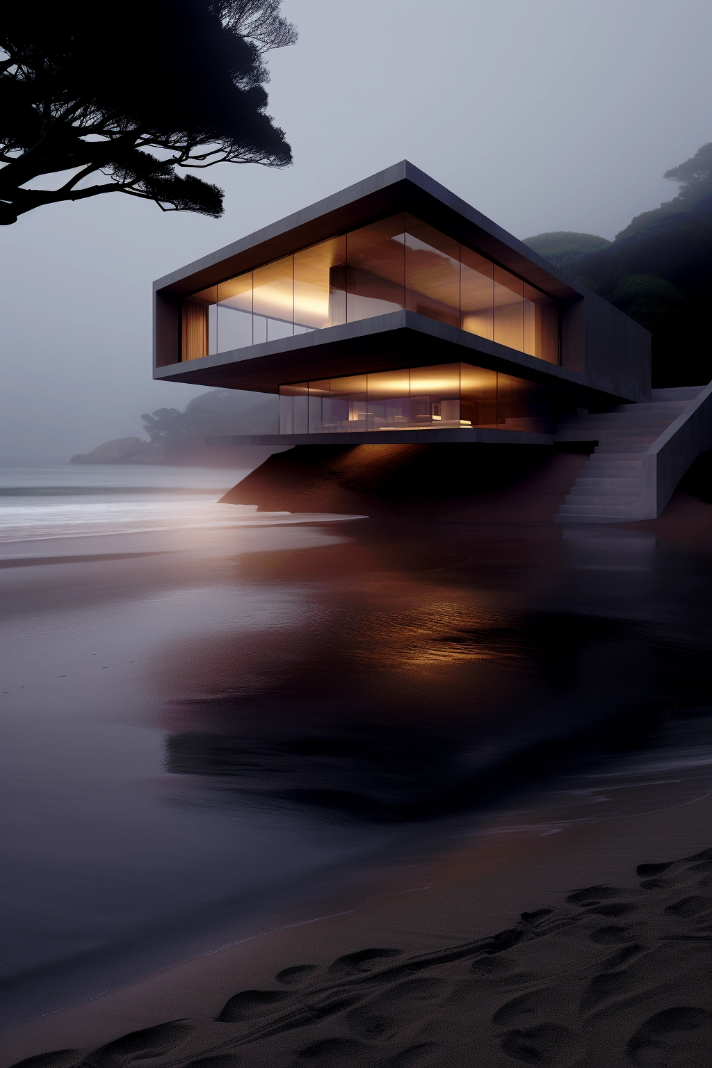 Stunning Villa: New Brutalism by Tadao Ando - Foggy & Mystical Evening