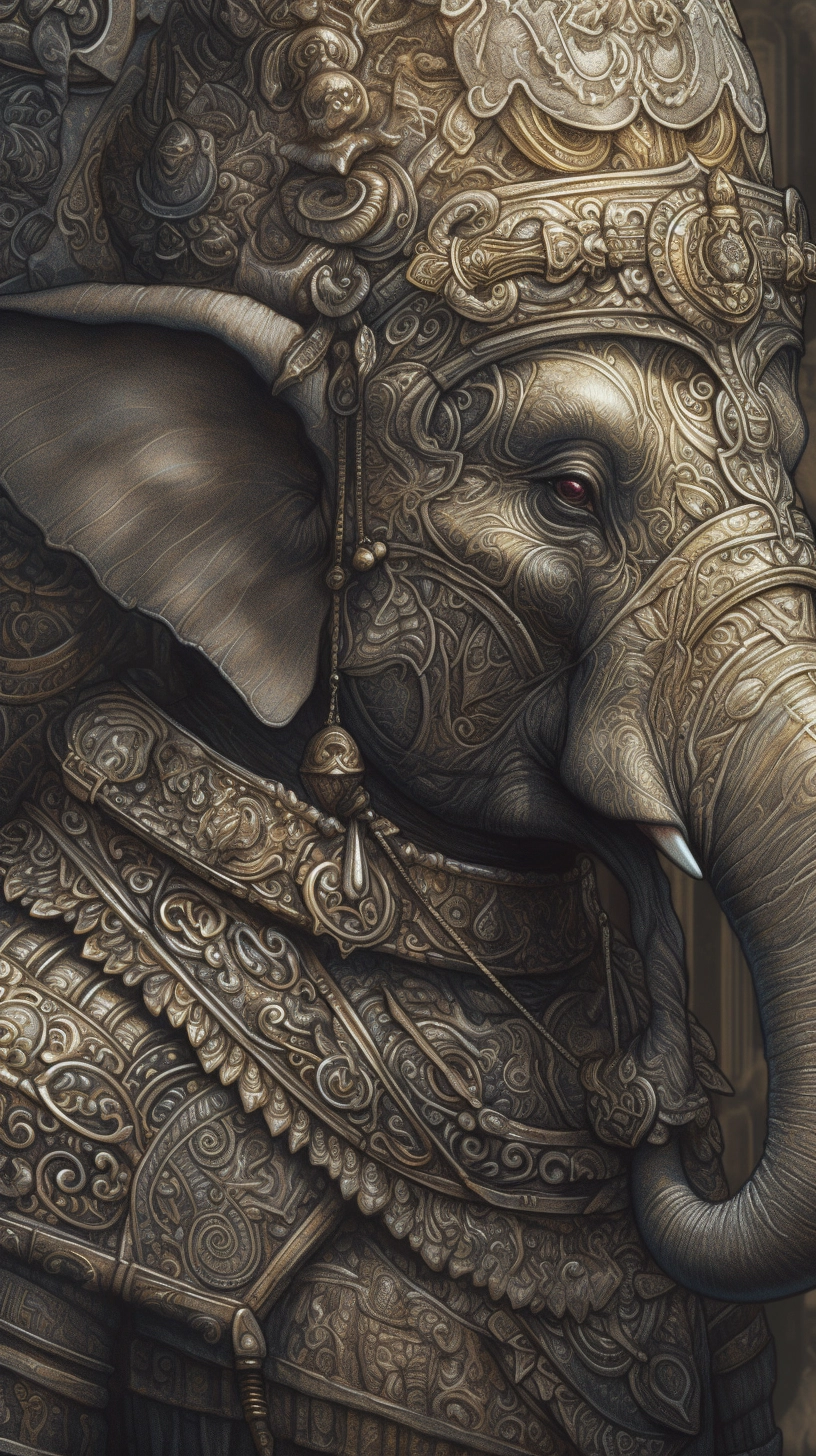 Elephant Warrior King: Graphite & Iridescent Ink Portrait