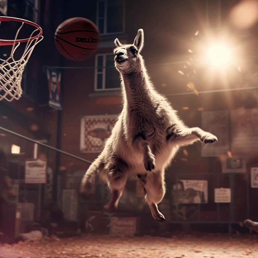 Llama Dunk: Flying High Towards the Hoop