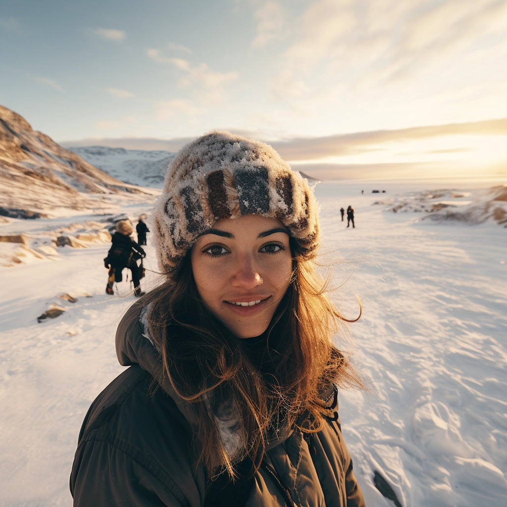 Vintage Winter Landscape: Women In Greenland With Wide Angle Lens ...