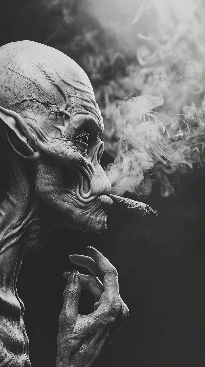 Alien Smoking Weed: Bold Black and White Art