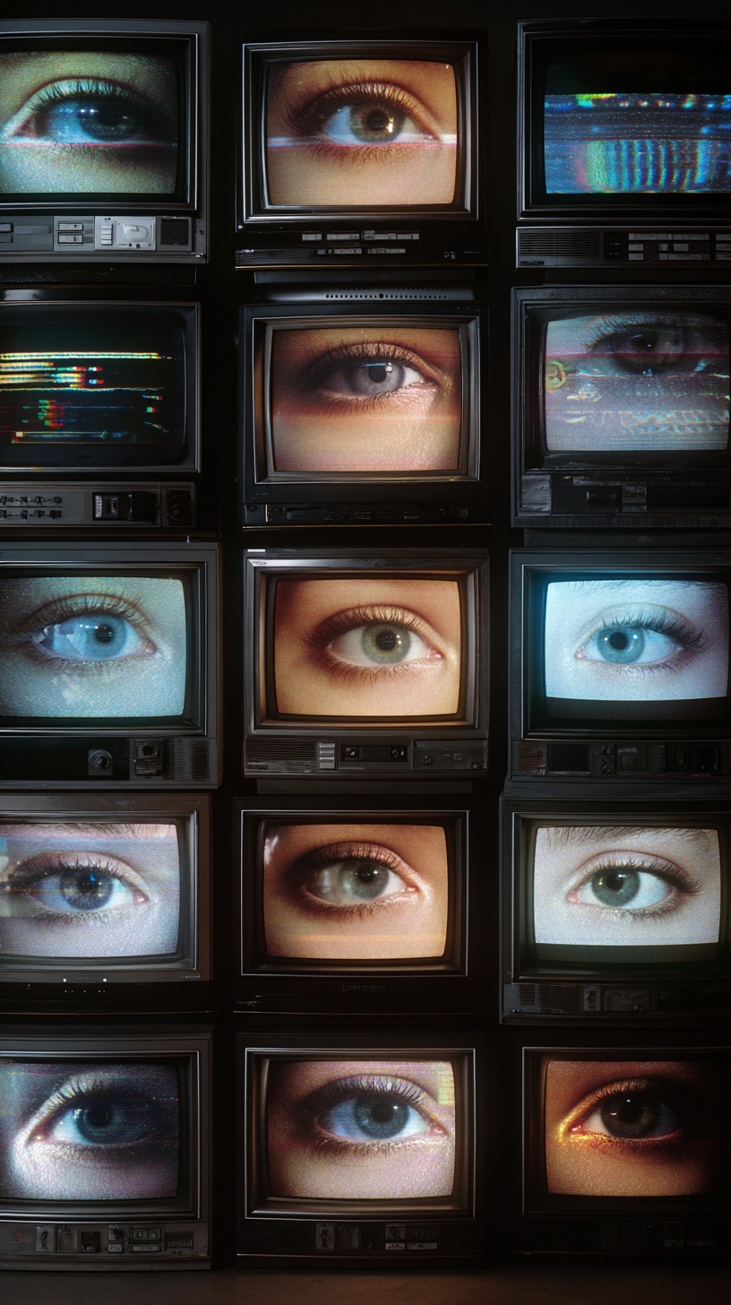 Vintage CRT TV Wall: Surreal 90s Aesthetic