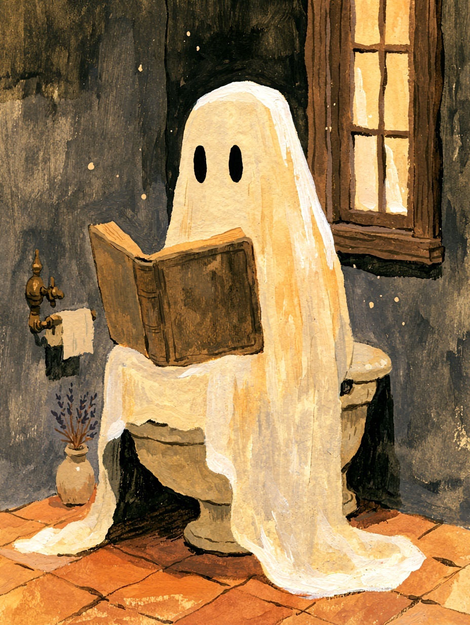 Victorian Ghost in Cozy Vintage Bathroom Art