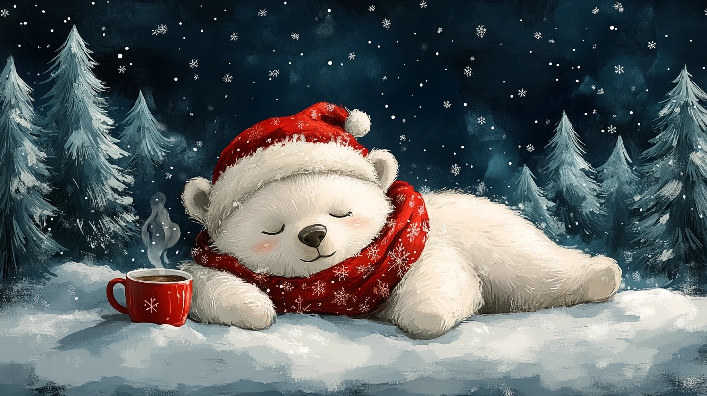 Cozy Winter Dream: Snowy Bear & Hot Chocolate