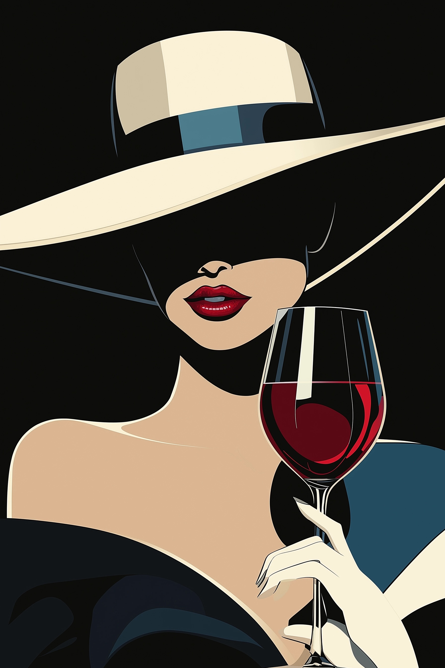 Elegant Woman with Wine: Pop Art Minimalism