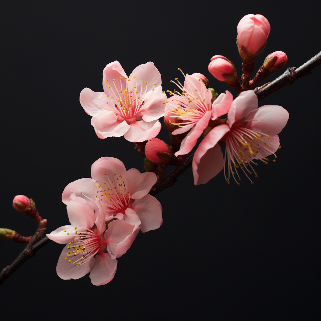 Stunning Peach Blossom: Photo Realistic Art on Dark Background