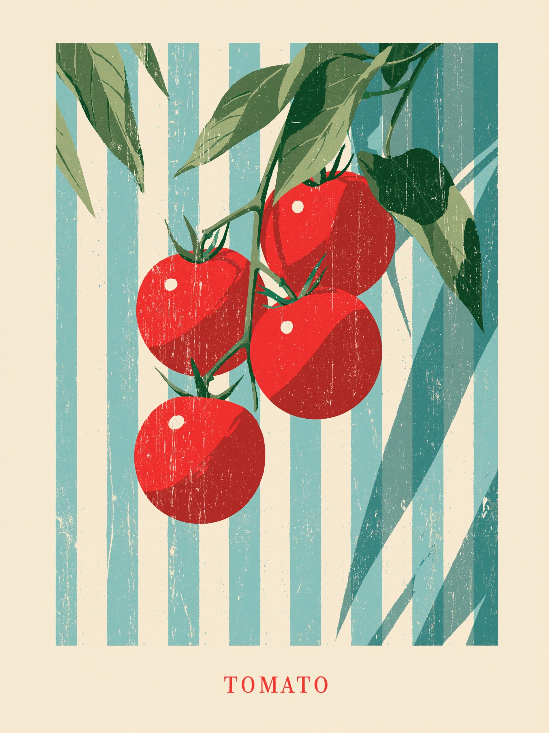 Vintage Red Tomatoes on a Striped Background