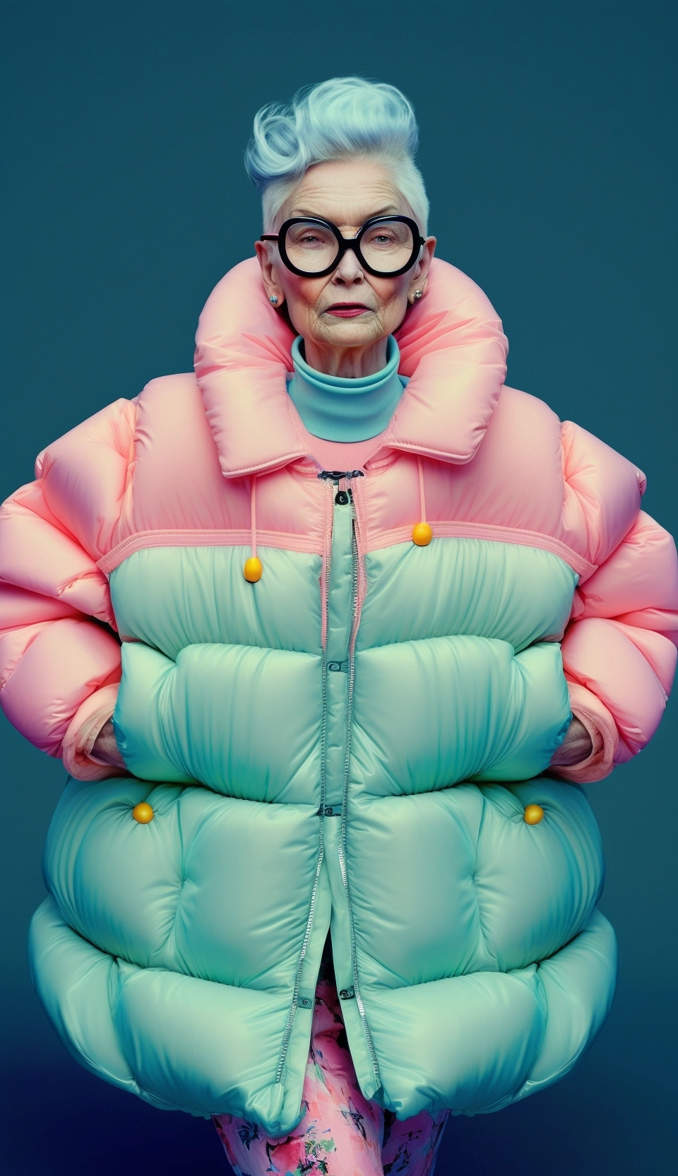 Retro Futuristic Fashion: Grandma's Pink Jacket & Blue Sunglasses