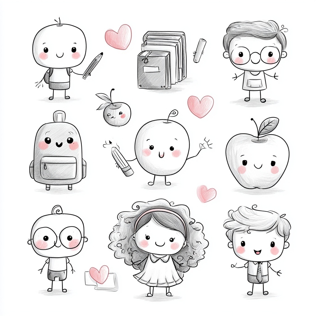 Charming Hand-Drawn School Clipart Collection