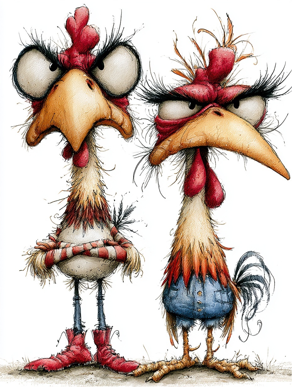 Whimsical Grumpy Chickens: Artistic Watercolor Painting