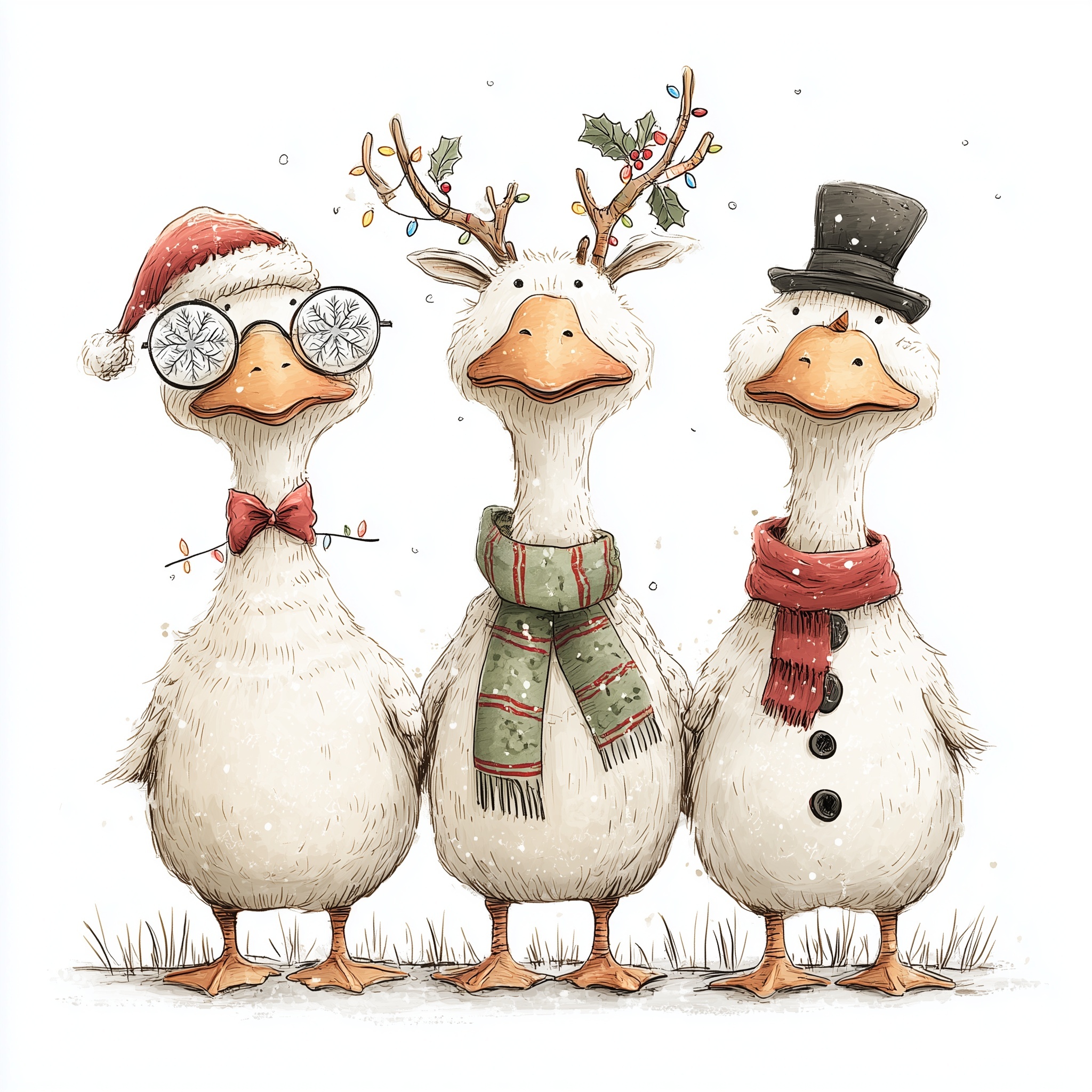 Whimsical Christmas Geese T-Shirt Design