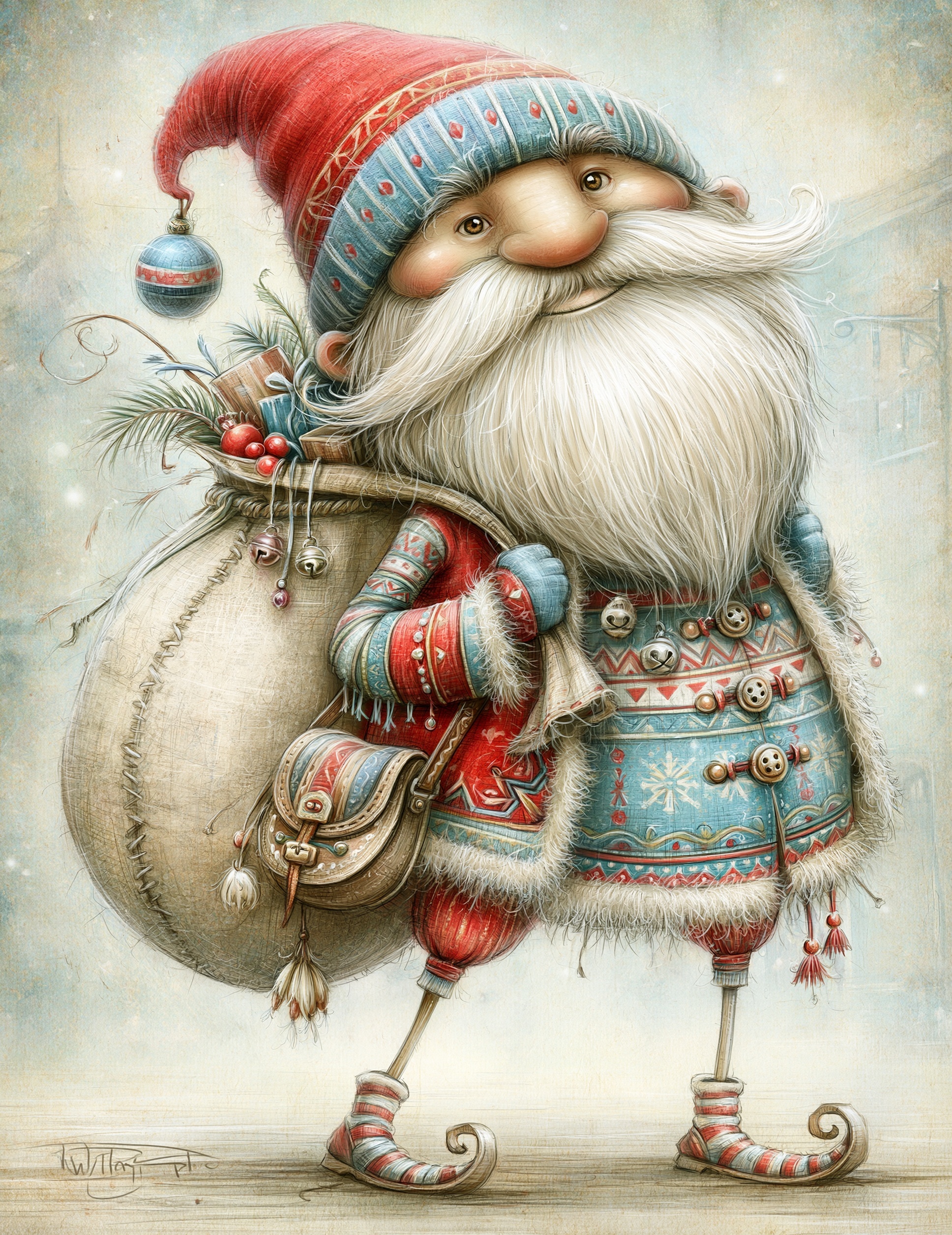 Whimsical Vintage Santa Illustration for Festive Decor