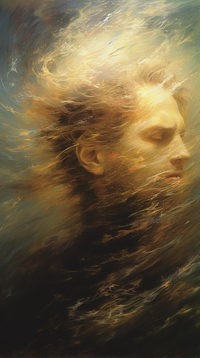 Luminous Abstract Portrait with Crashing Waves