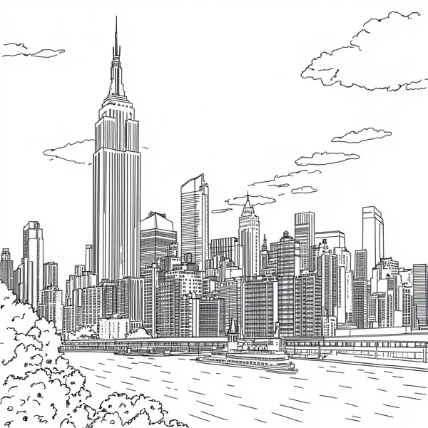 New York City Black and White Coloring Pages