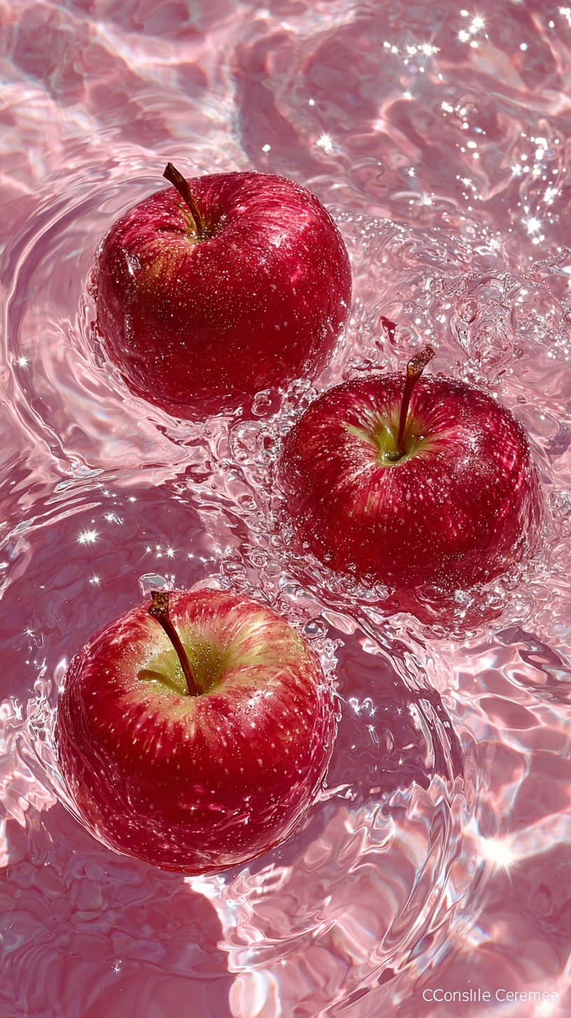 Red Apples Create Ripples in Serene Waterscape