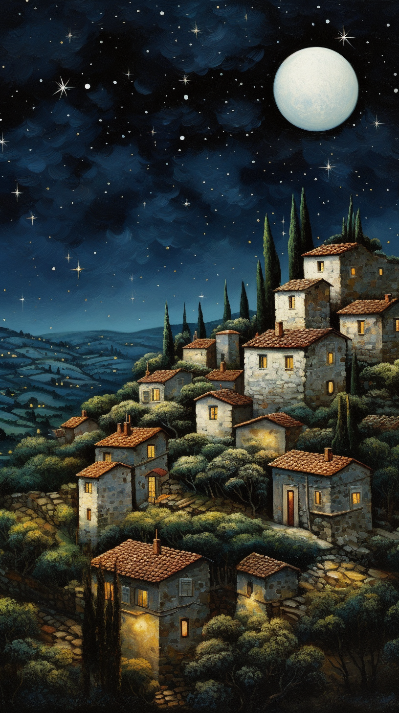 Magical Night: Starlit Countryside Houses