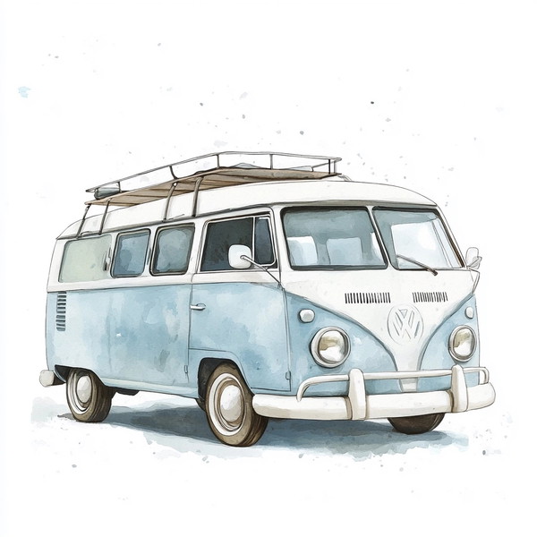 Charming Retro Camper Van Art for Adventure Lovers