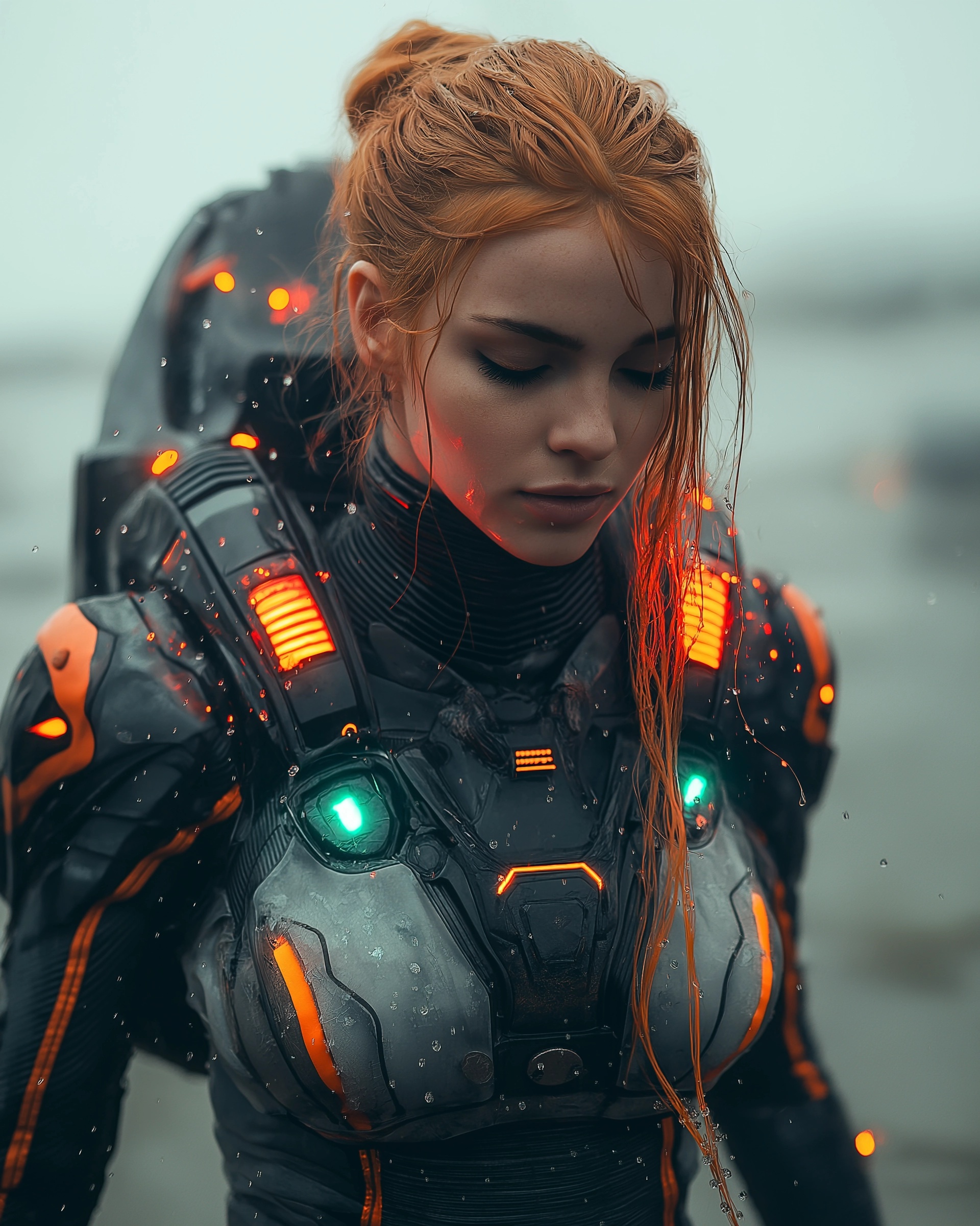 Futuristic Ginger Woman in Alien Ship: A Sci-Fi Vision