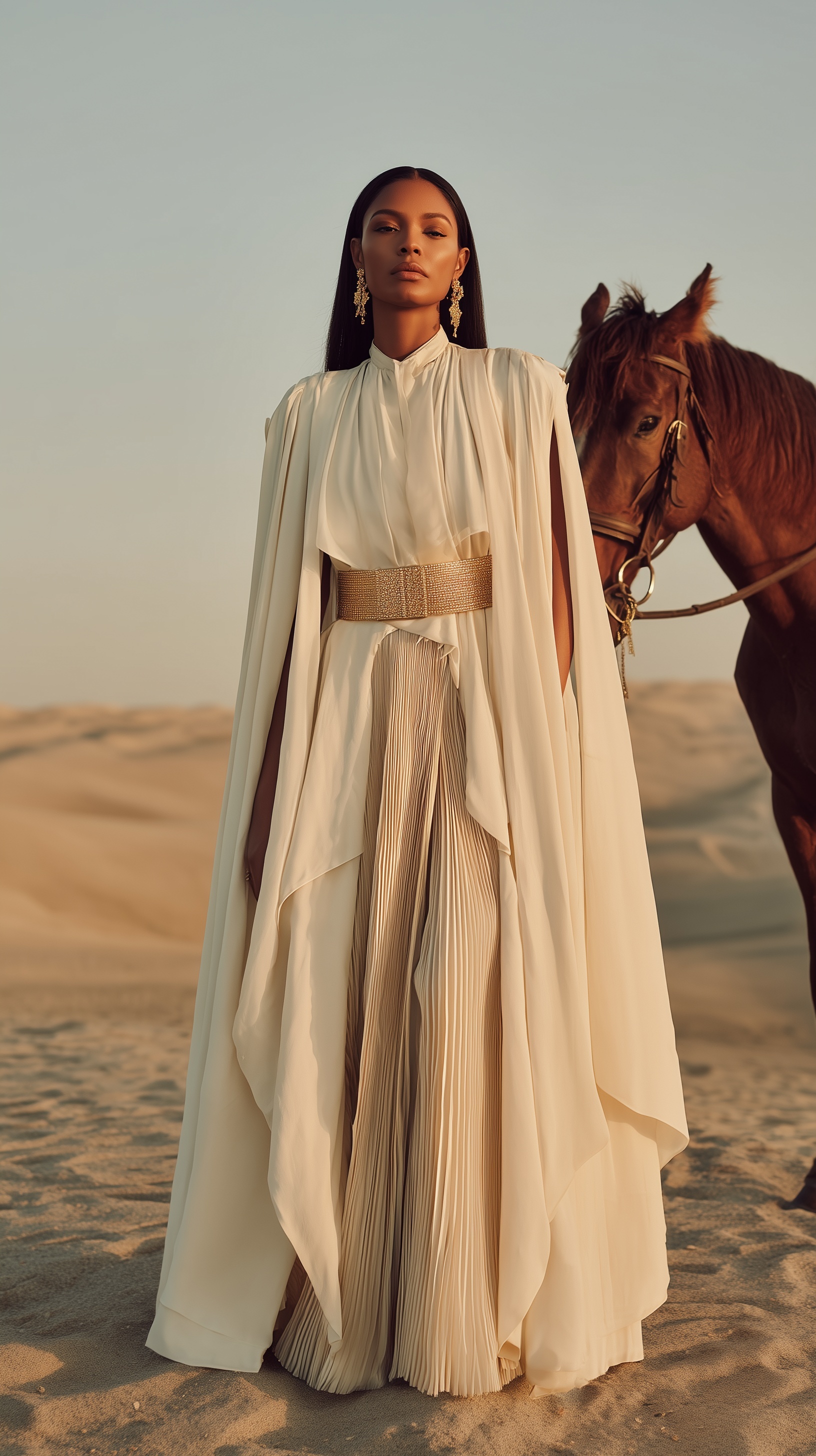 Elegant Fashion in Serene Desert Landscape