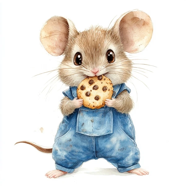 Kawaii Mouse in Dungarees with Cookie Art