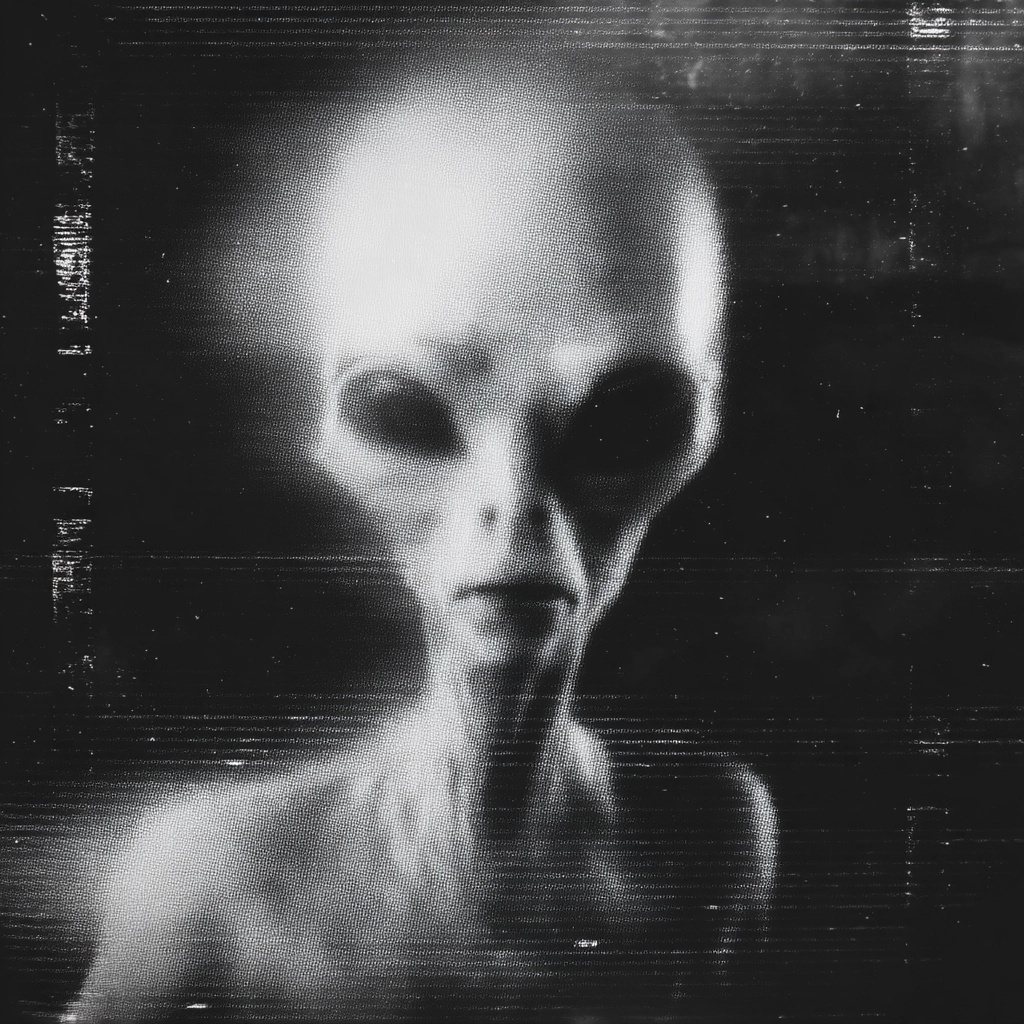 Vintage Alien Video Still: 1950s Grainy Aesthetic