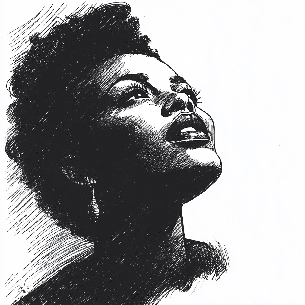 Billie Holiday Retro Sketch Art - Black & White