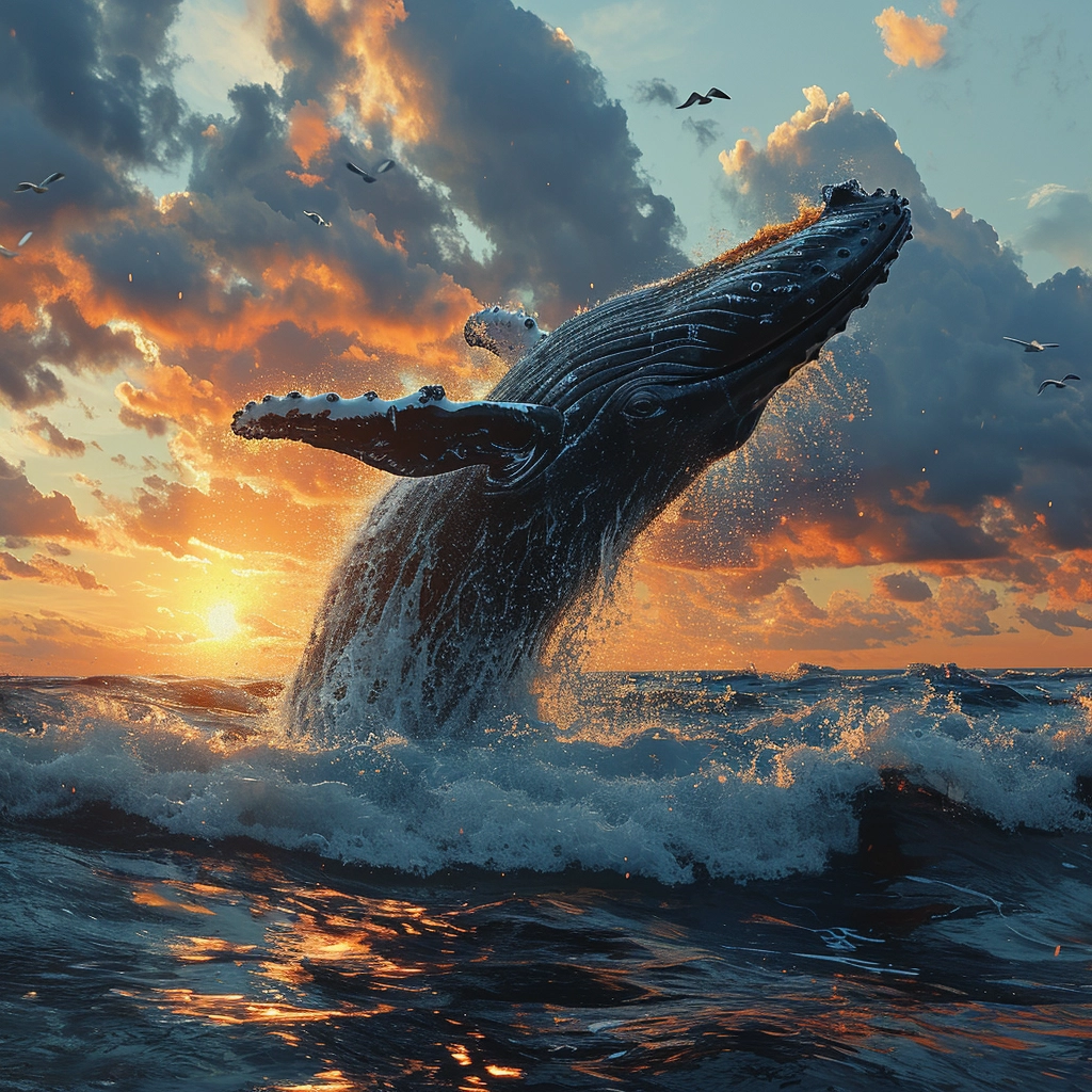 Spectacular Sketchfab Sunset: Leaping Humpback Whale Art