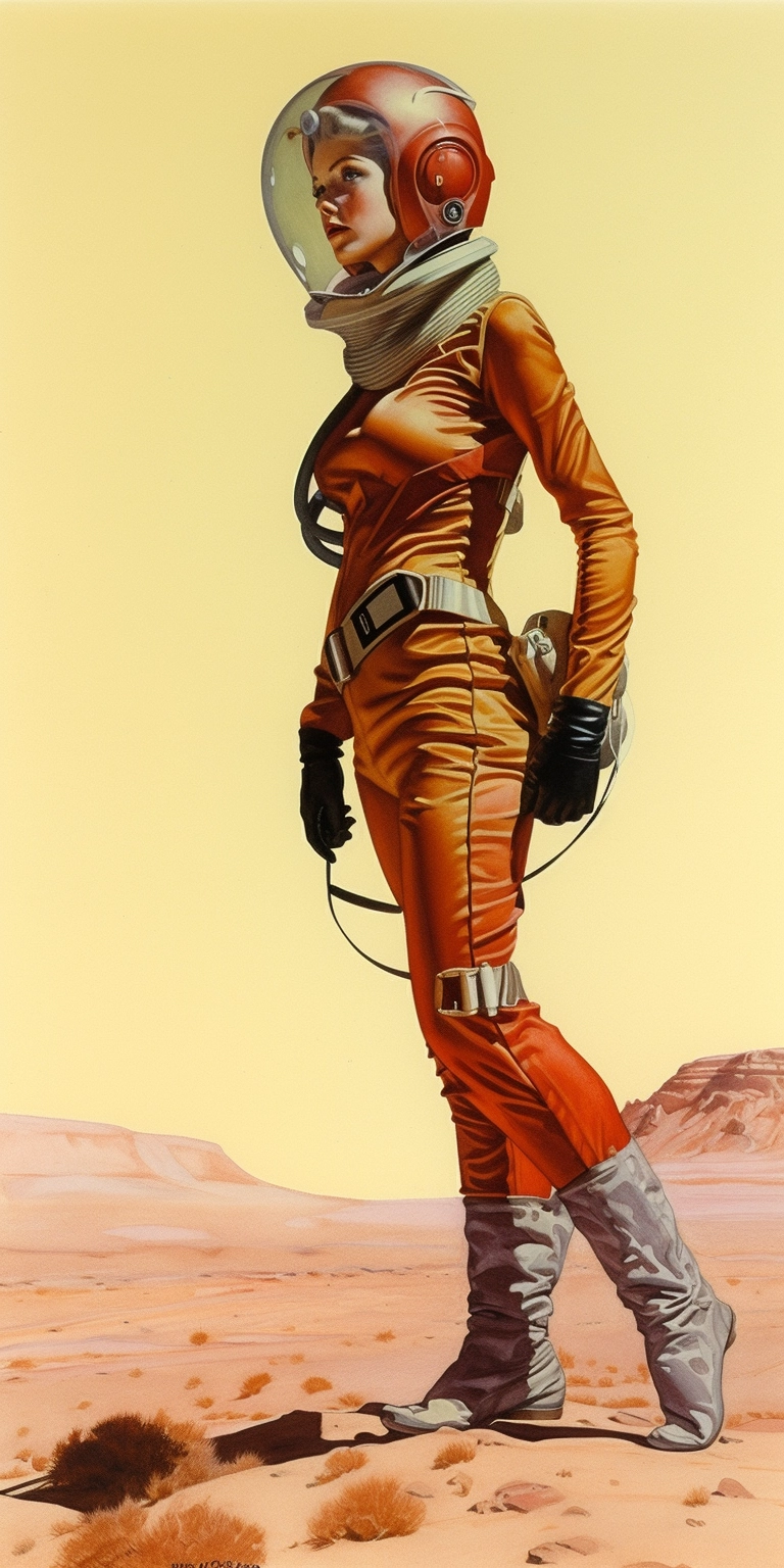 Flight-Suited Female on Alien Landscape