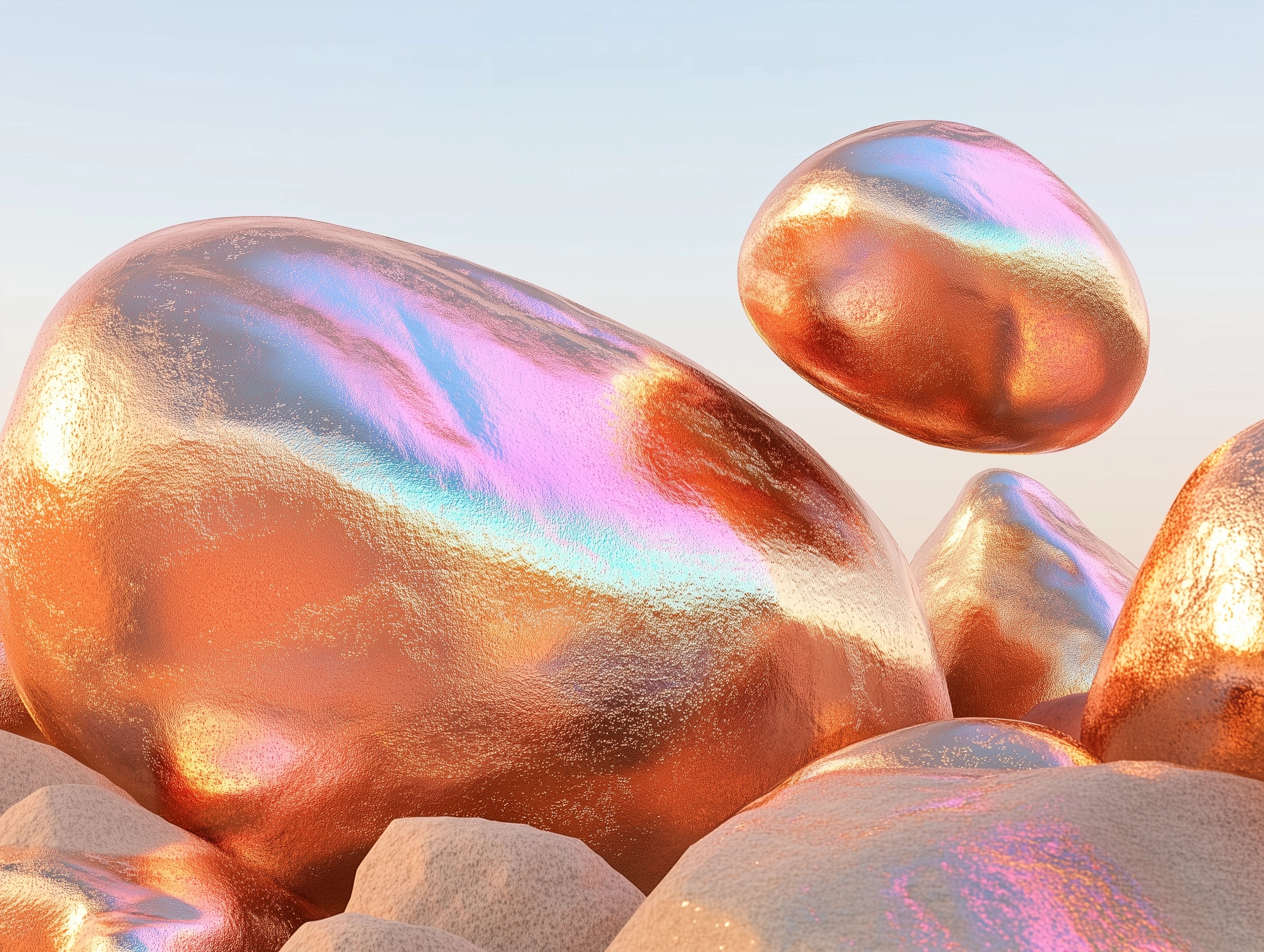 Whimsical 3D Iridescent Stones Inspired by Wes Anderson