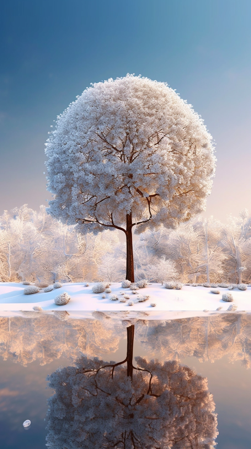 Surreal Fruits in Snow: Magical Tree with Glittering Petals