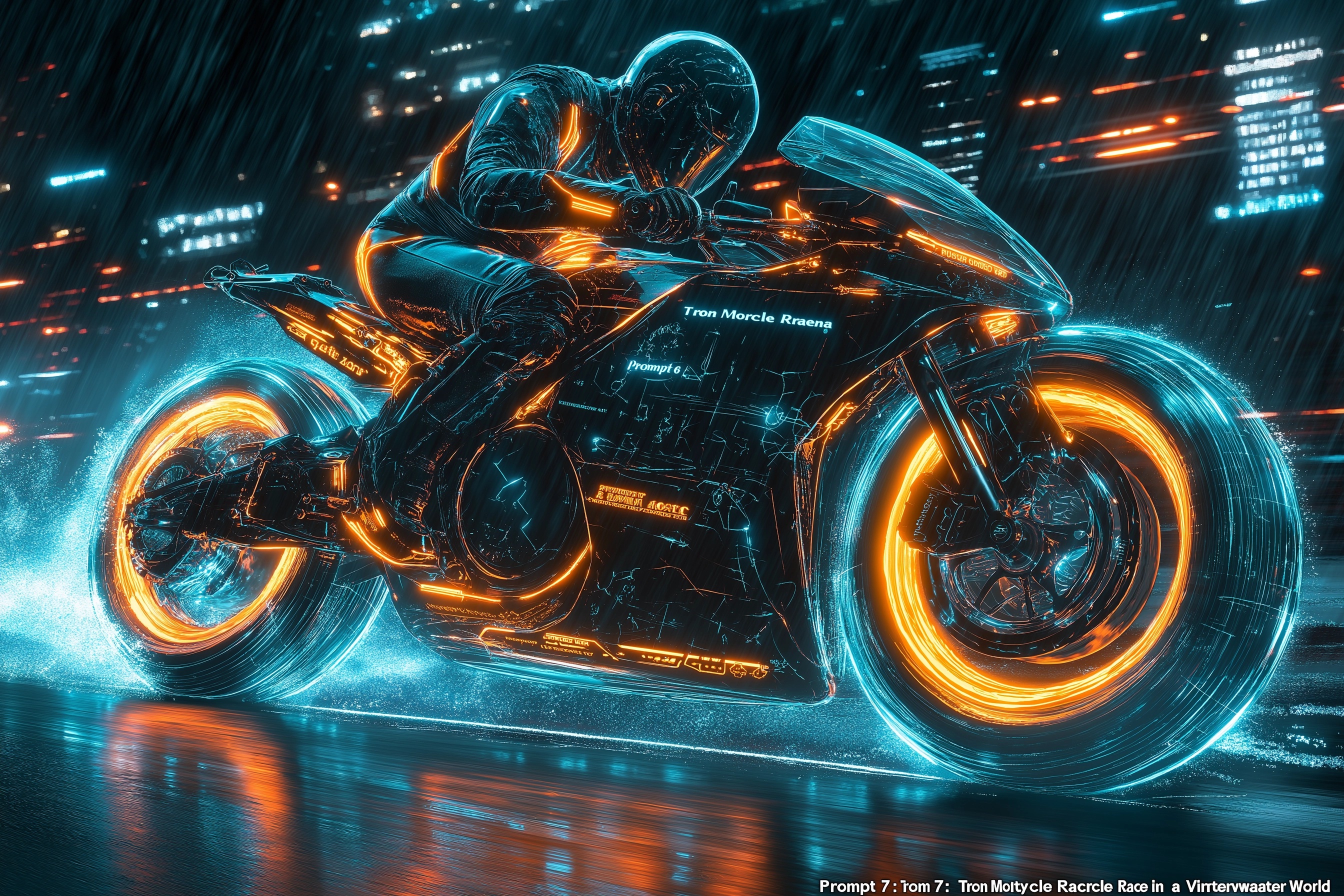 Neon Motorcycle Race Through Digital Dimensions