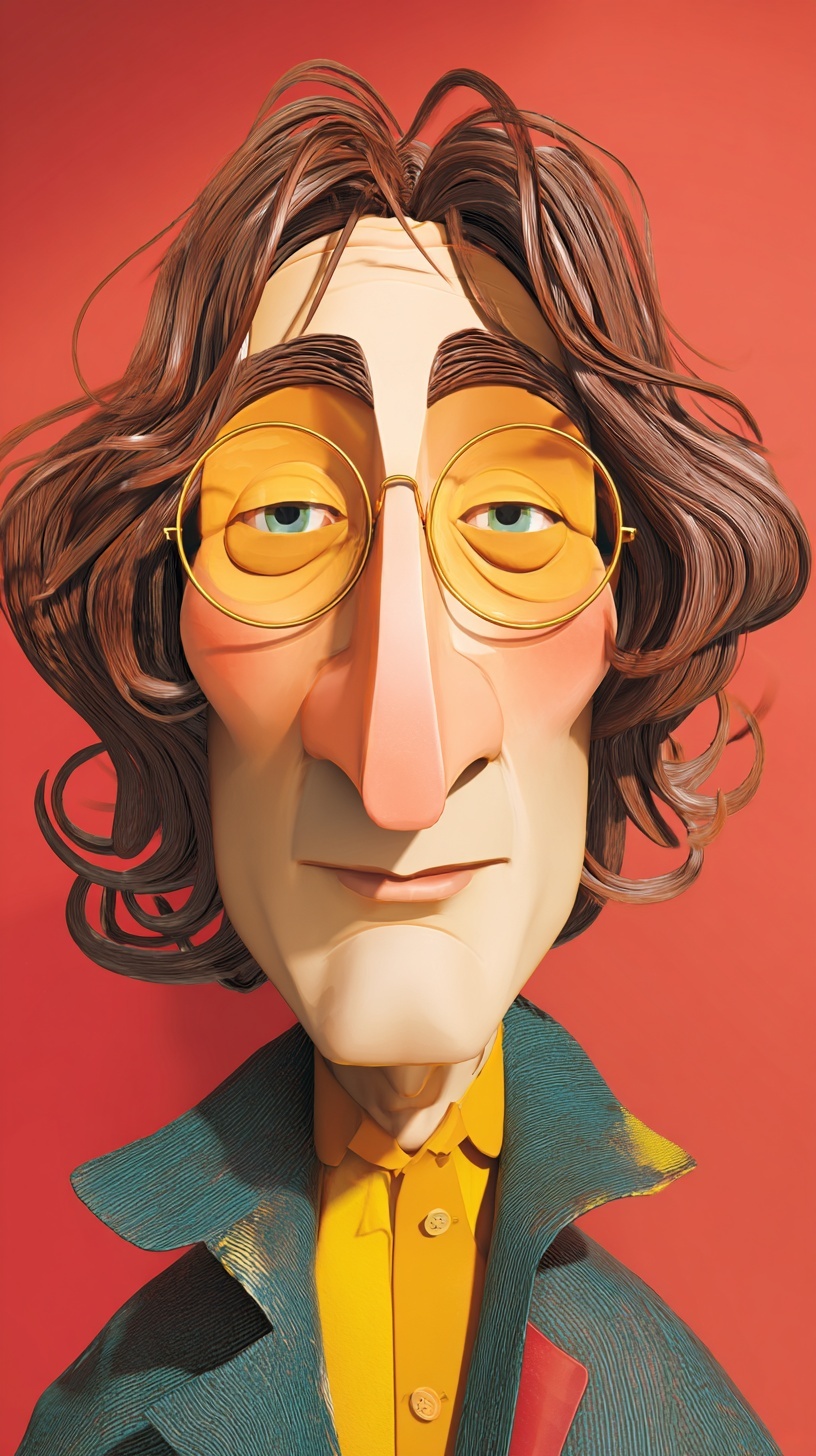 Caricatura Cómica de John Lennon en Estilo Hiperrealista