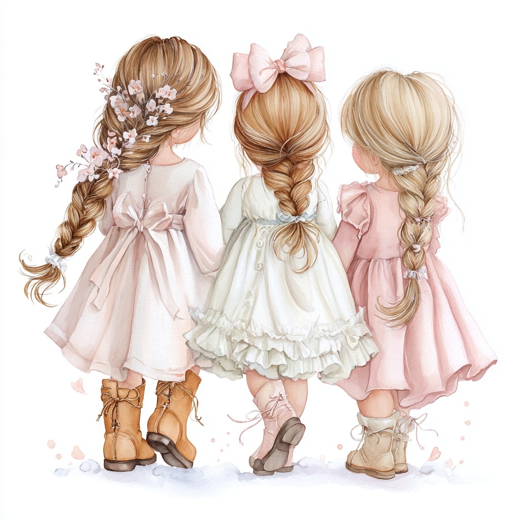 Charming Girls in Dresses: Watercolor Art Display