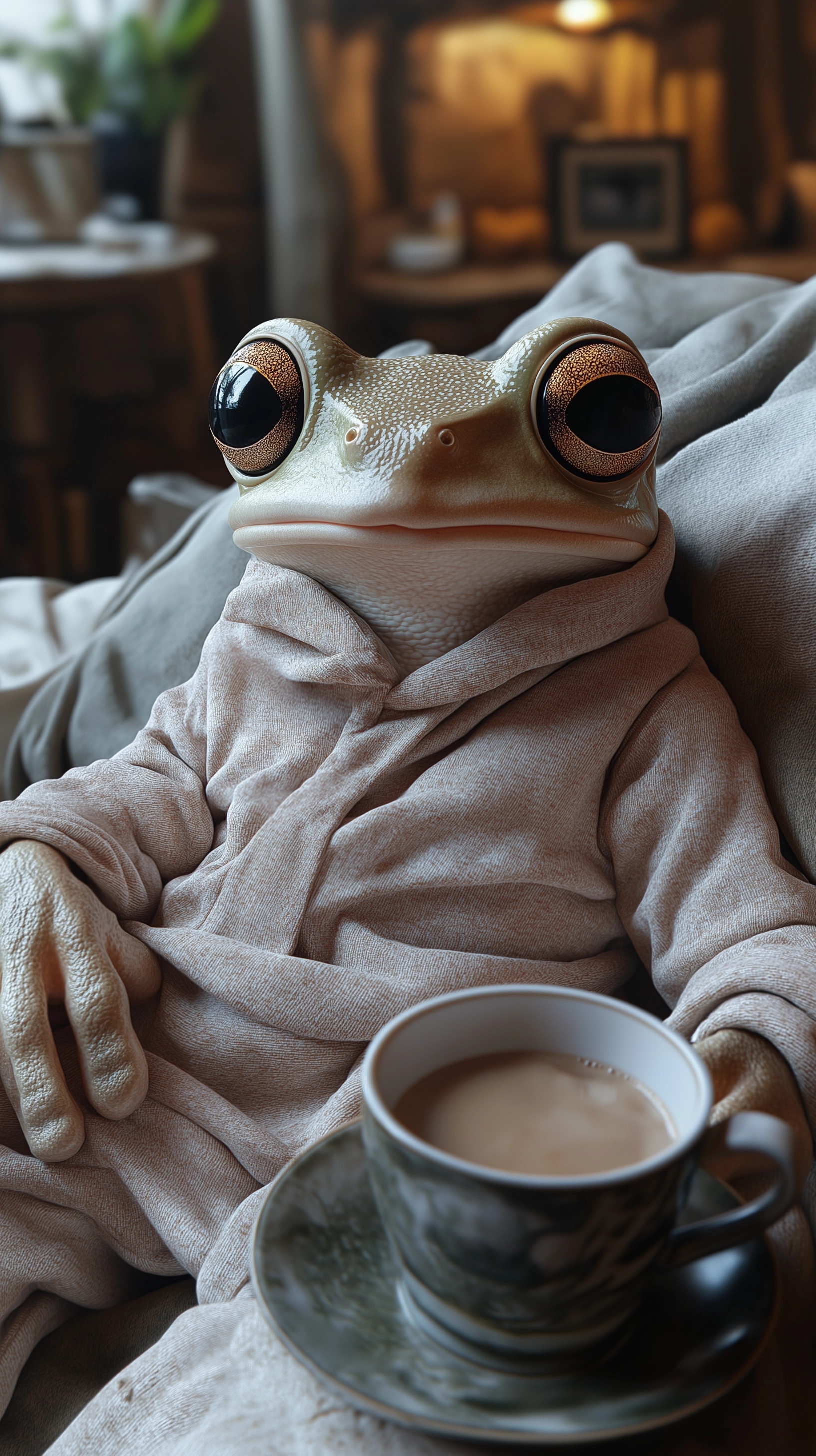 Sleepy Frog in PJs: Cozy and Cute Relaxation Scene