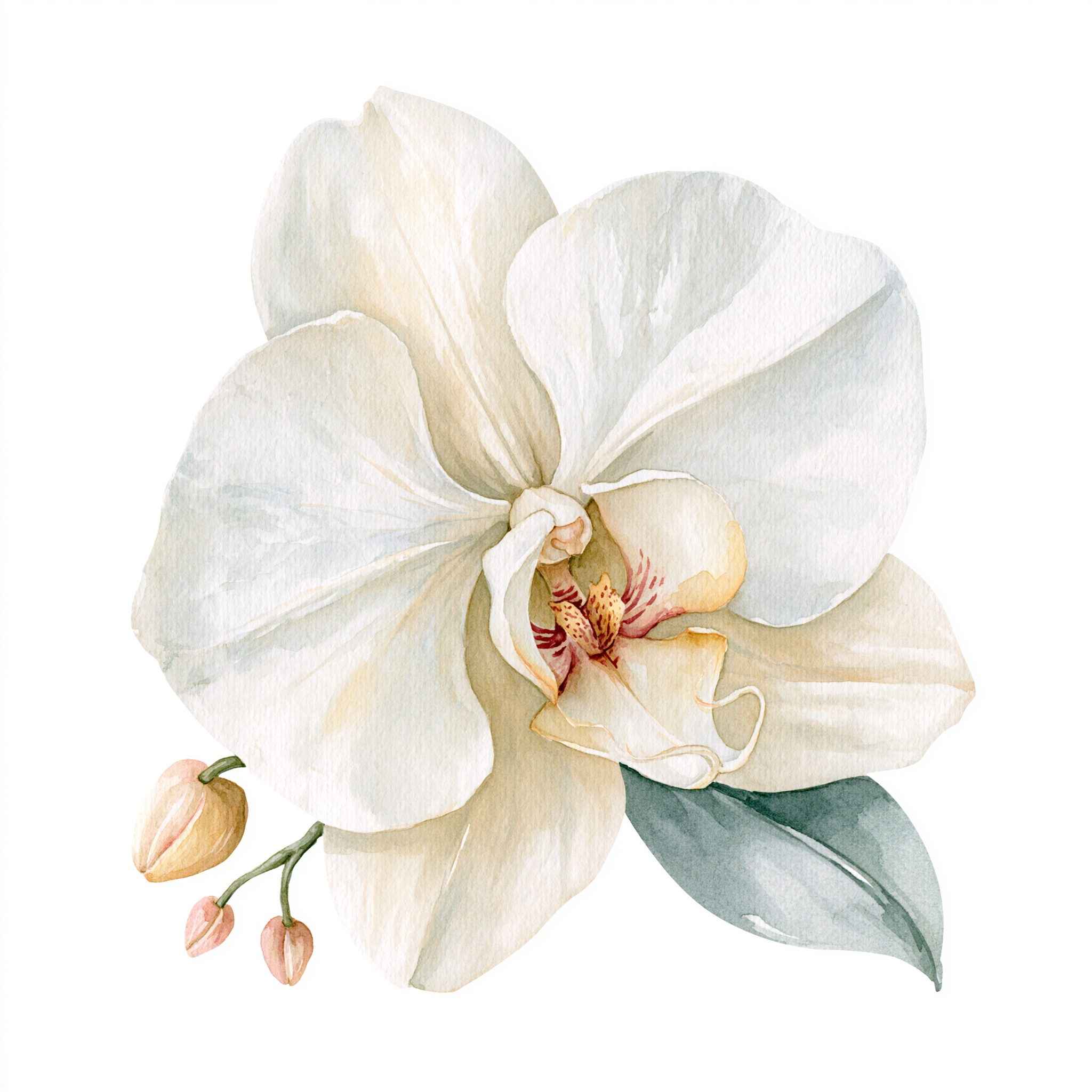 Elegant White Orchid Bloom - Luxury Watercolor Art