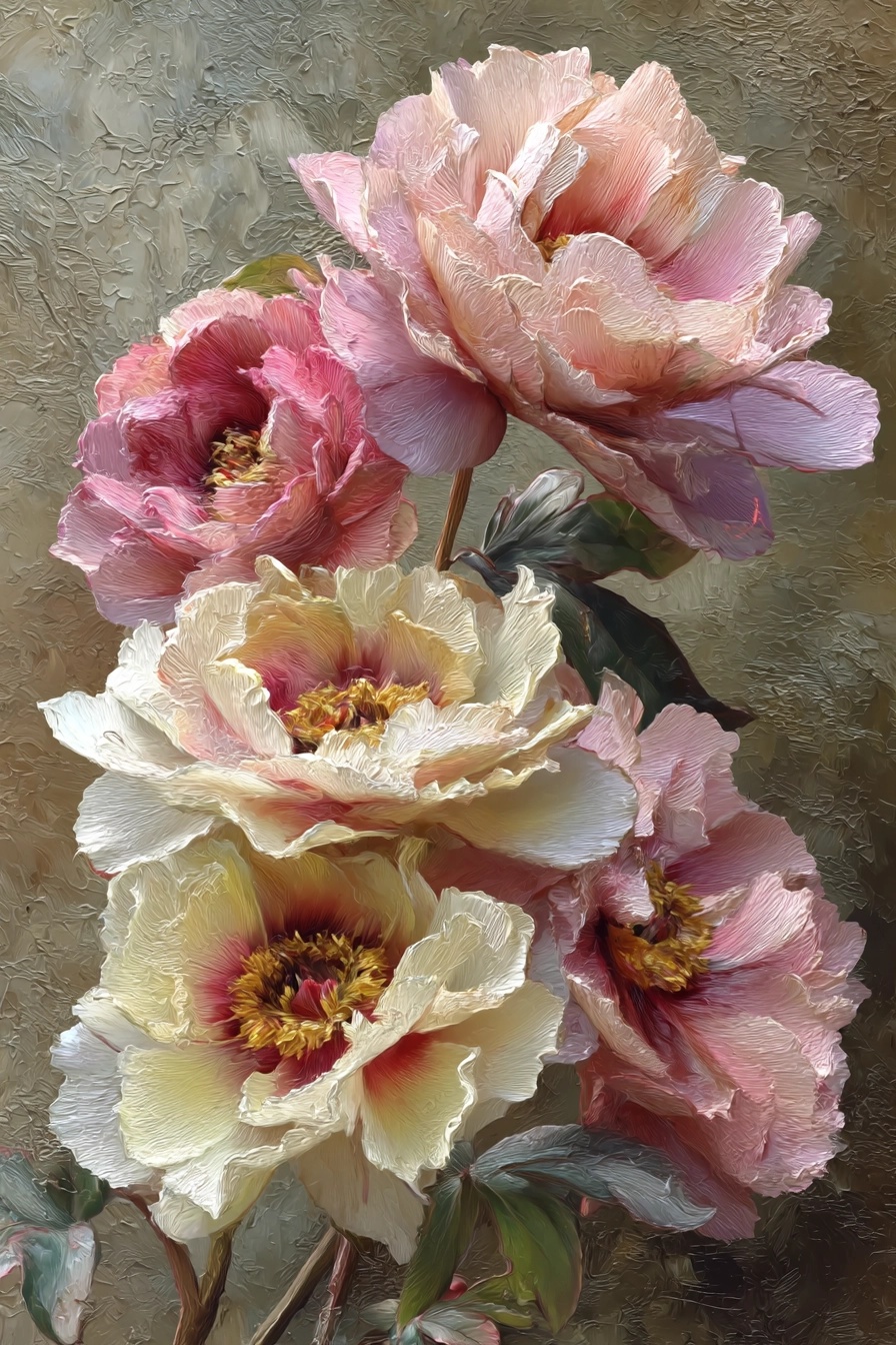 Elegant Vintage 3D Peony Flower Art Print